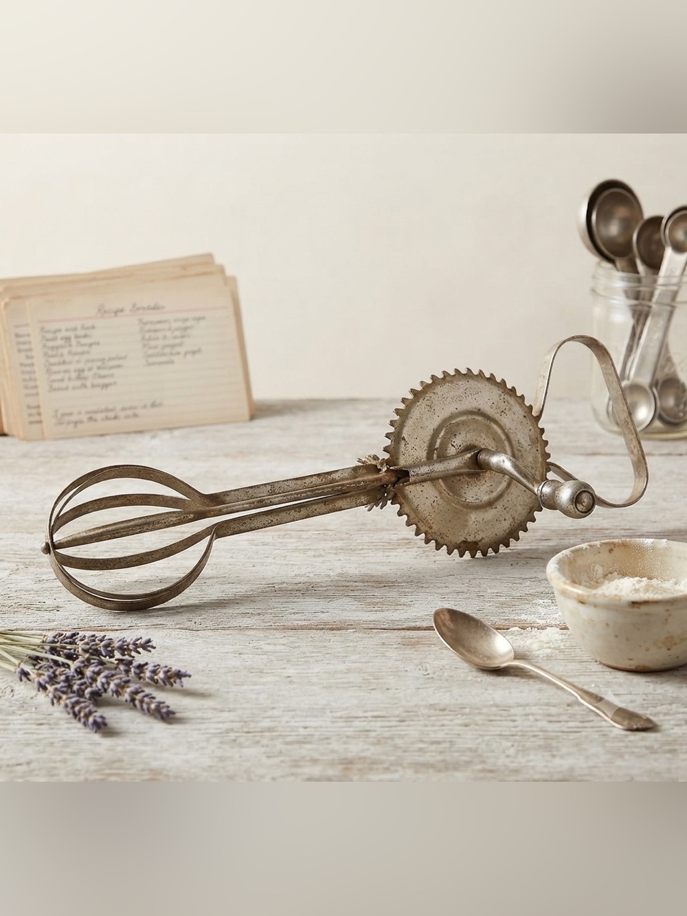 Vtg A&J Lady Bingo No 70 Hand Mixer Egg Beater Pat Farmhouse Primitive